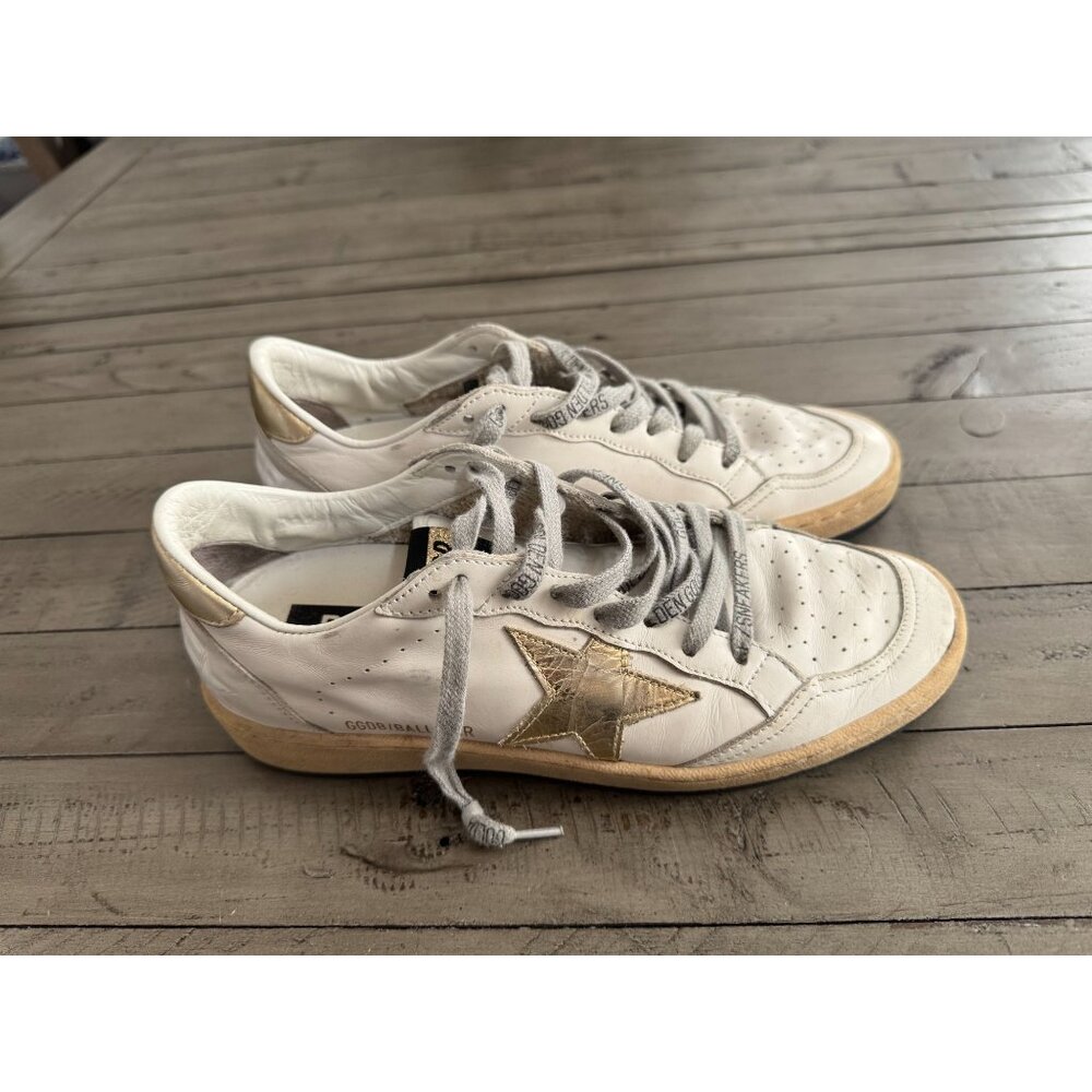 GOLDEN GOOSE Ball Star Sneakers Gold Star White Leather Size 38 8 - Picture 7 of 10